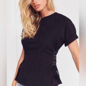 Light before dark urban outfitters black side lace up tie short sleeve shirt